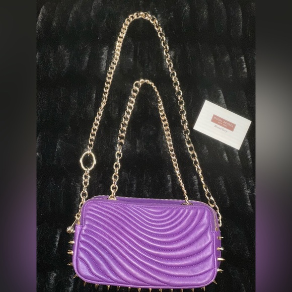 💜 RARE Henri Bendel Purple Quilted Leather Studded Evening Crossbody – Like New! - Picture 9 of 17